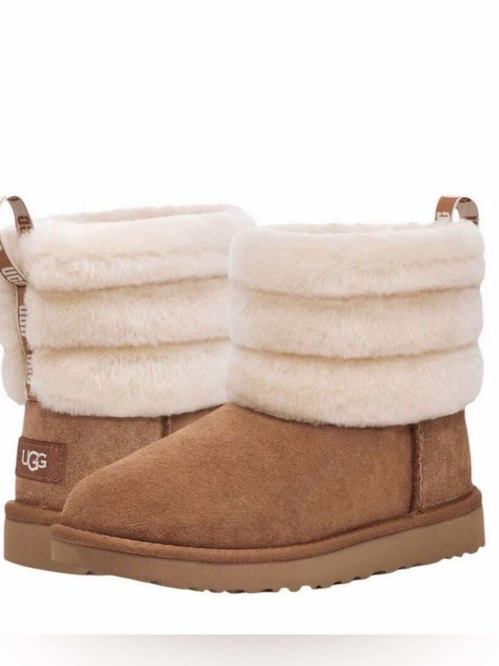 UGG Women's Chestnut Suede Short Boot with Cream Fur Cuff EUC SZ 38